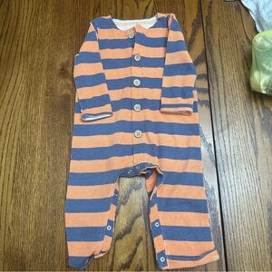 Mudpie Striped Orange and Blue Baby Boy One Piece Romper